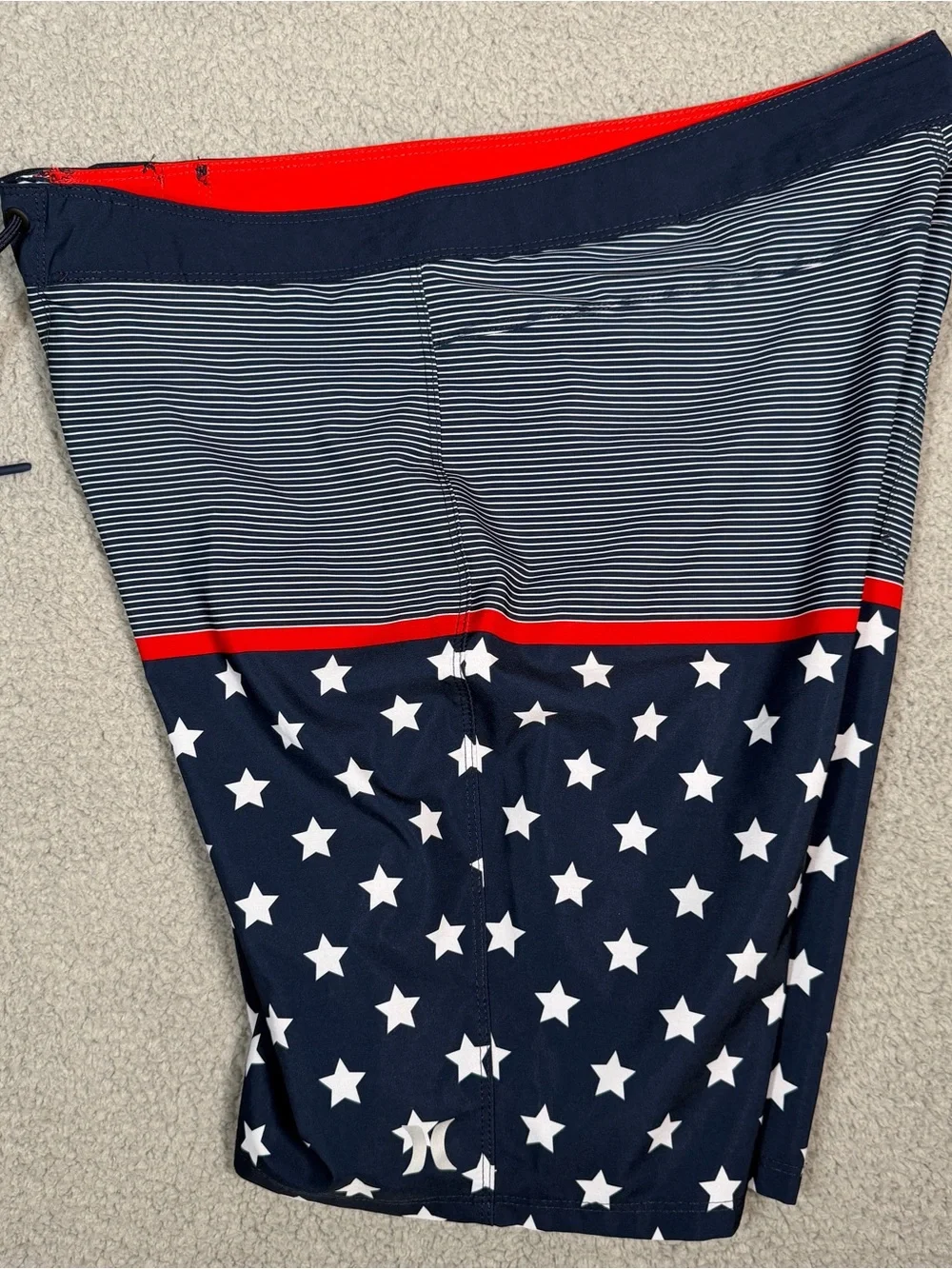 Hurley Navy and White Star Print Swim Board Shorts Red Stripe
